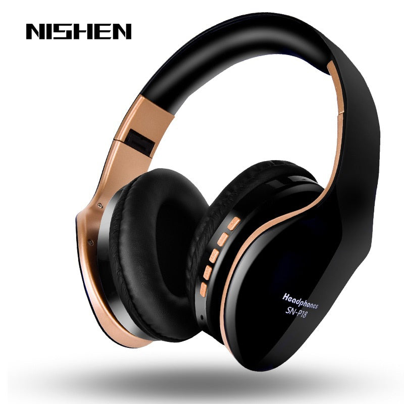 foldable Wireless Bluetooth Headphones Over-Ear HiFi Sound with Mic & SD Card Slot